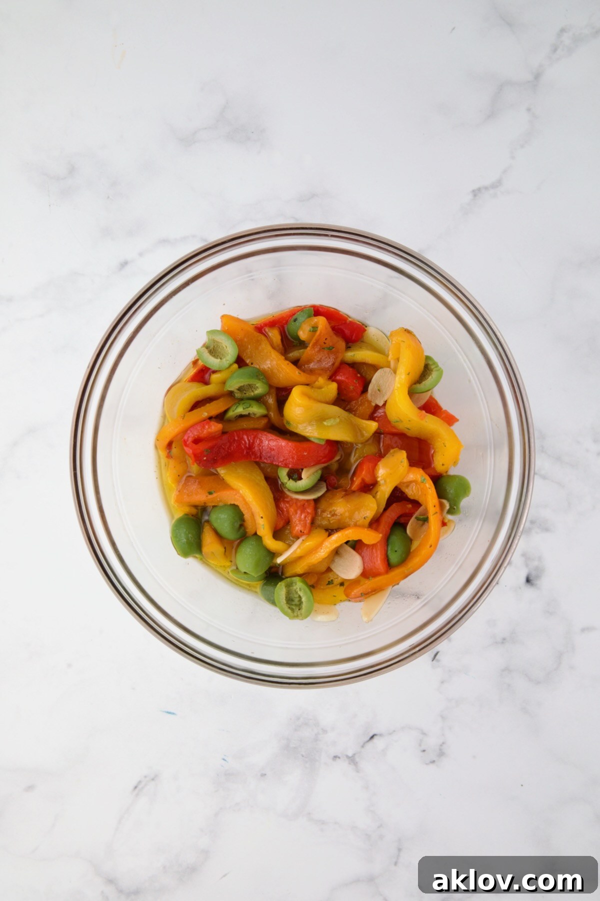 Roasted Pepper Salad in glass bowl.