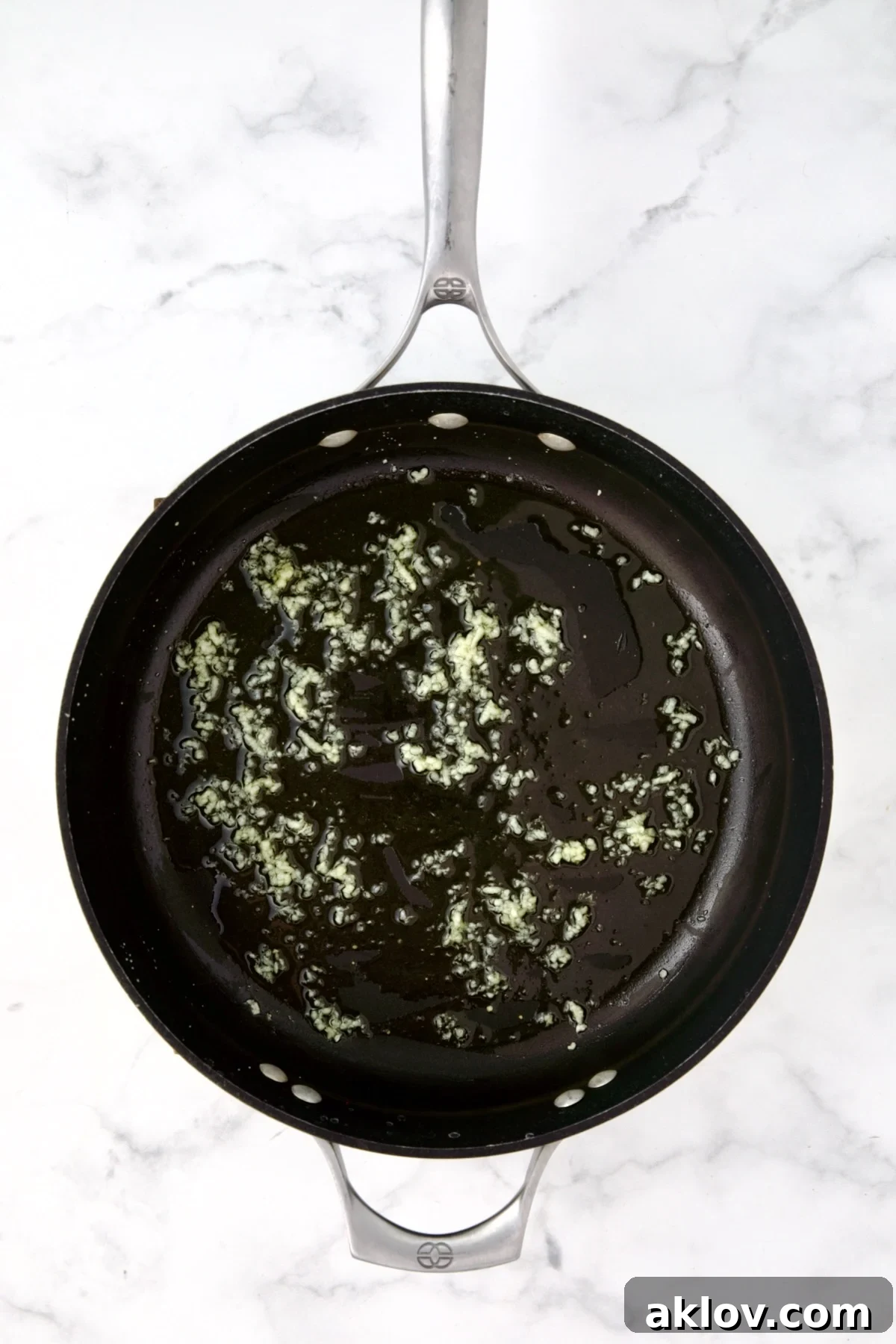 Sauteed garlic in nonstick skillet.