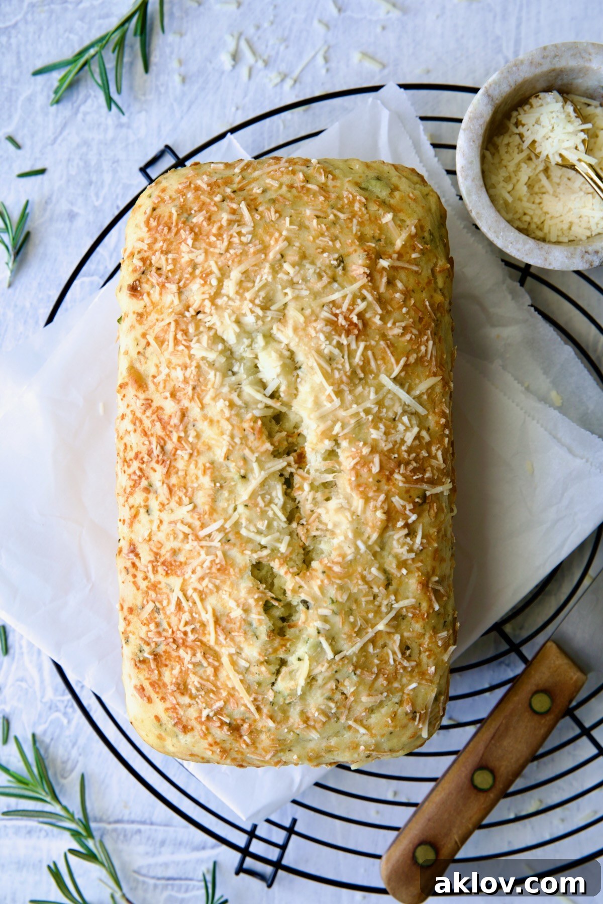 Baked Easy Herb Bread on cooling rack.