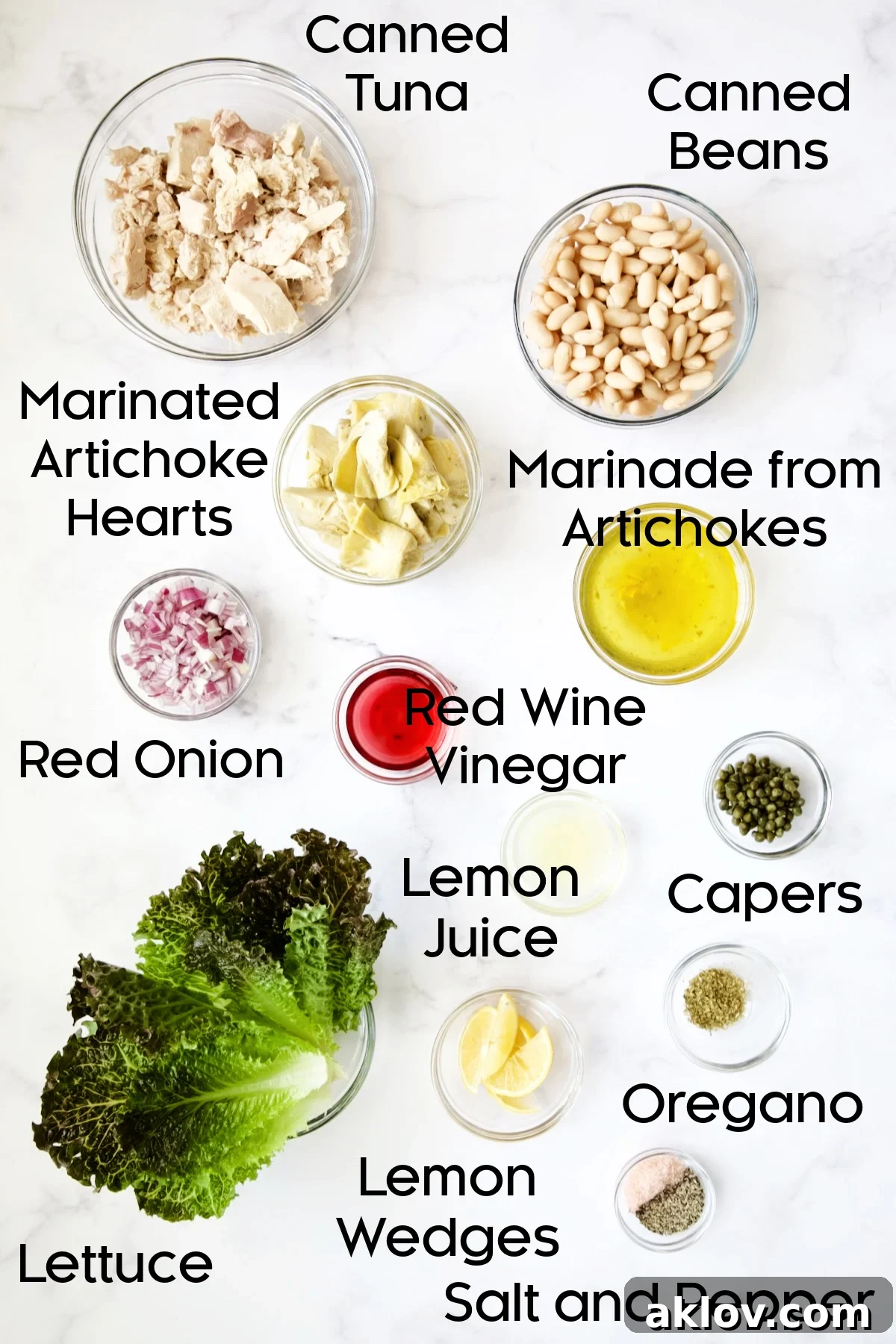Ingredients in glass bowls.