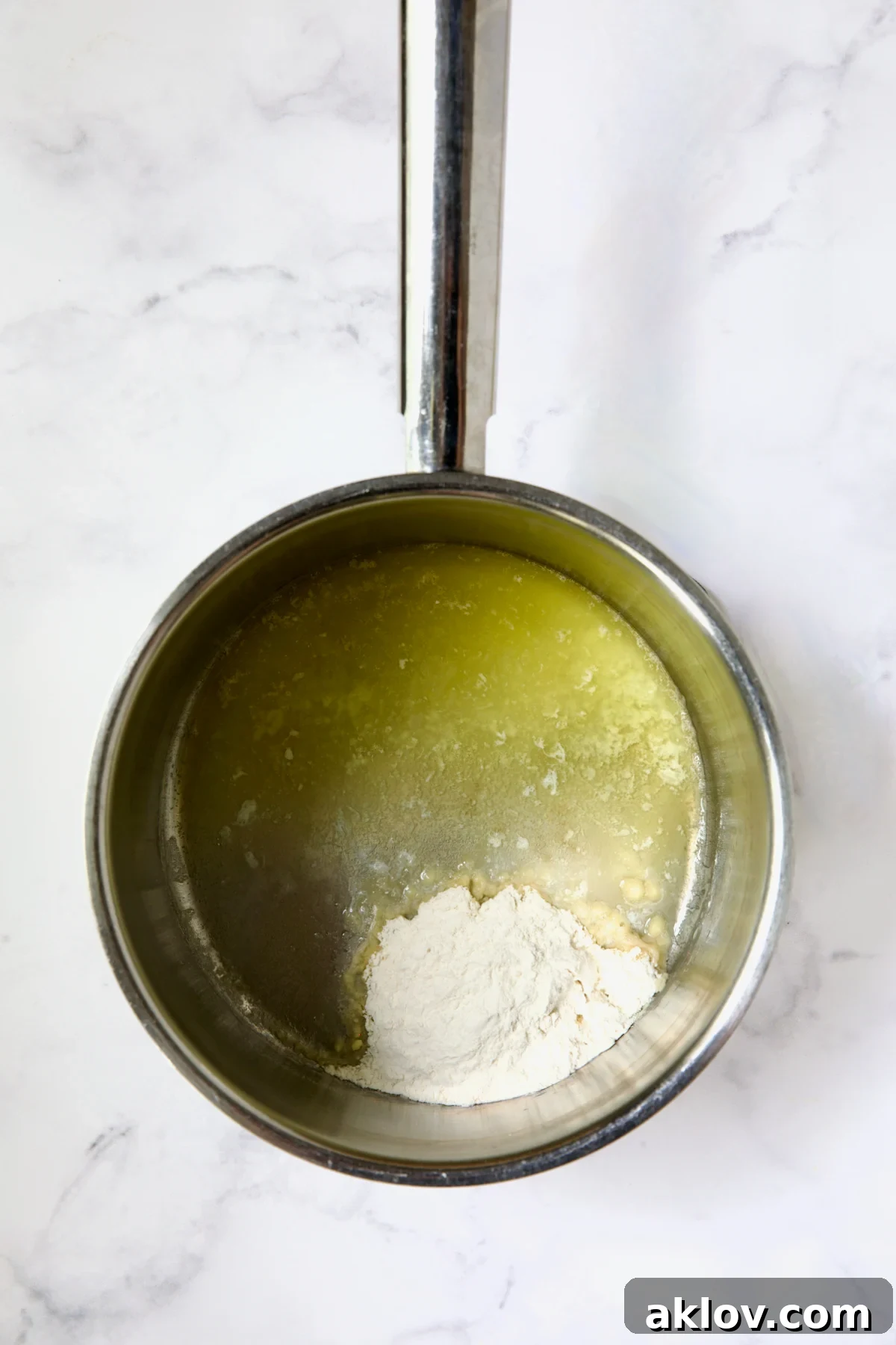 Melted butter and flour in stainless steel saucepan.