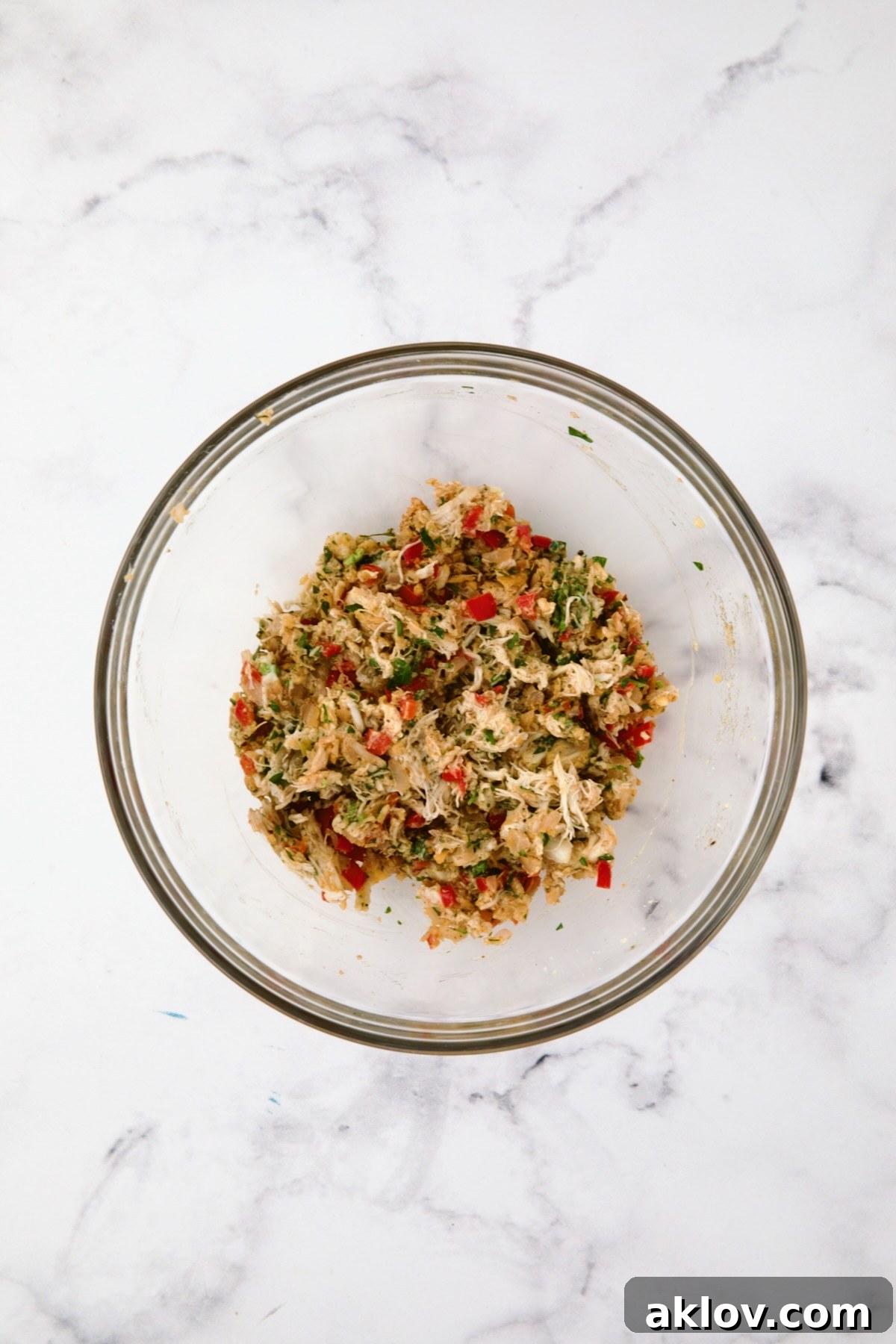 Crab-Stuffed Shrimp filling after all ingredients are combined, showing a cohesive and well-mixed texture.