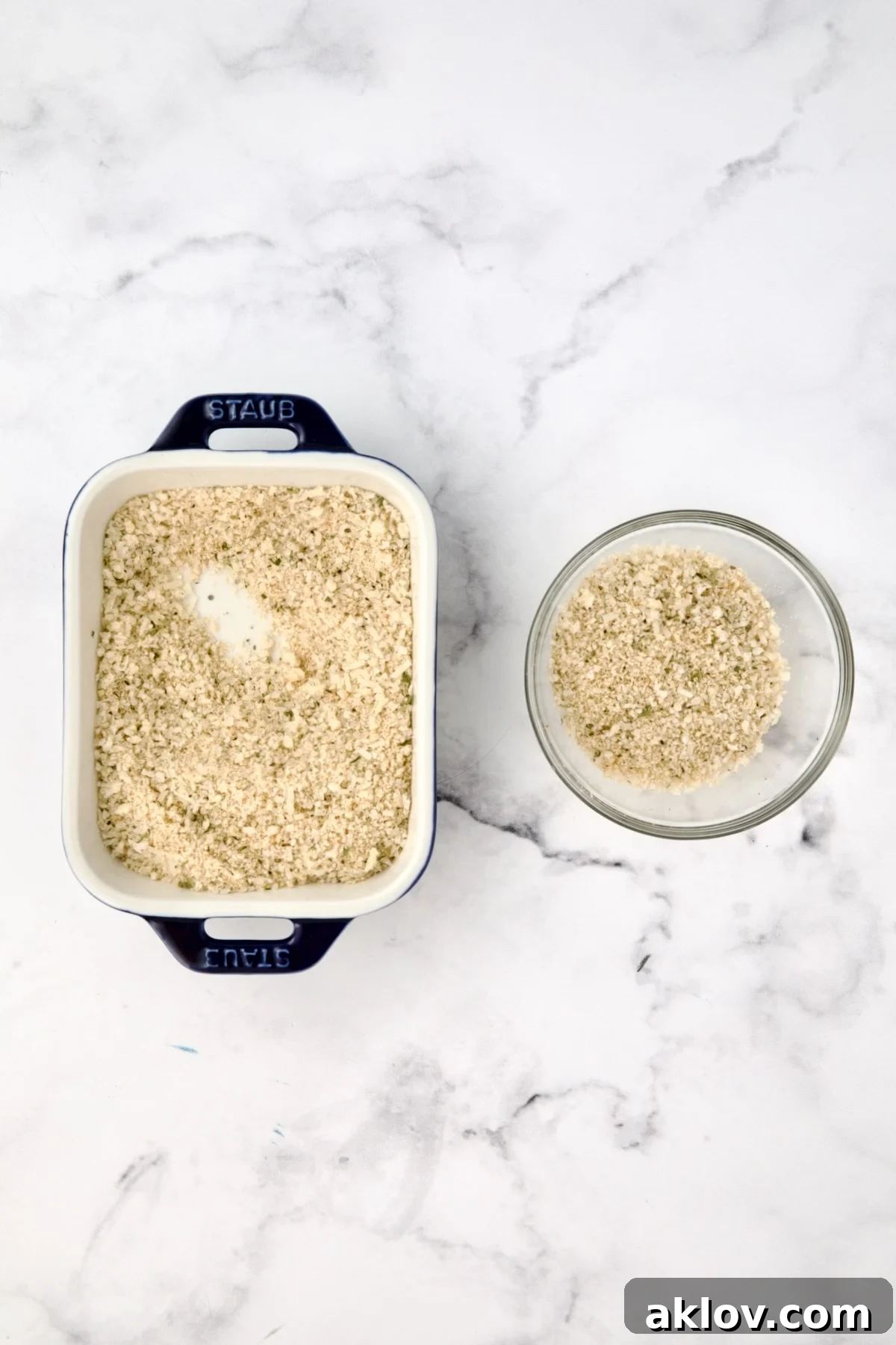 Breadcrumbs in two small containers.