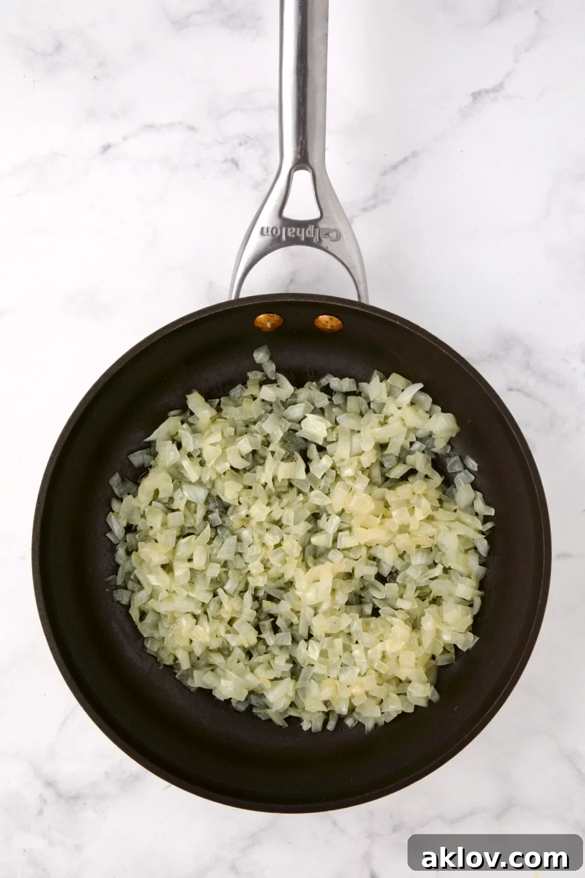 Cooked onions in nonstick saute pan.
