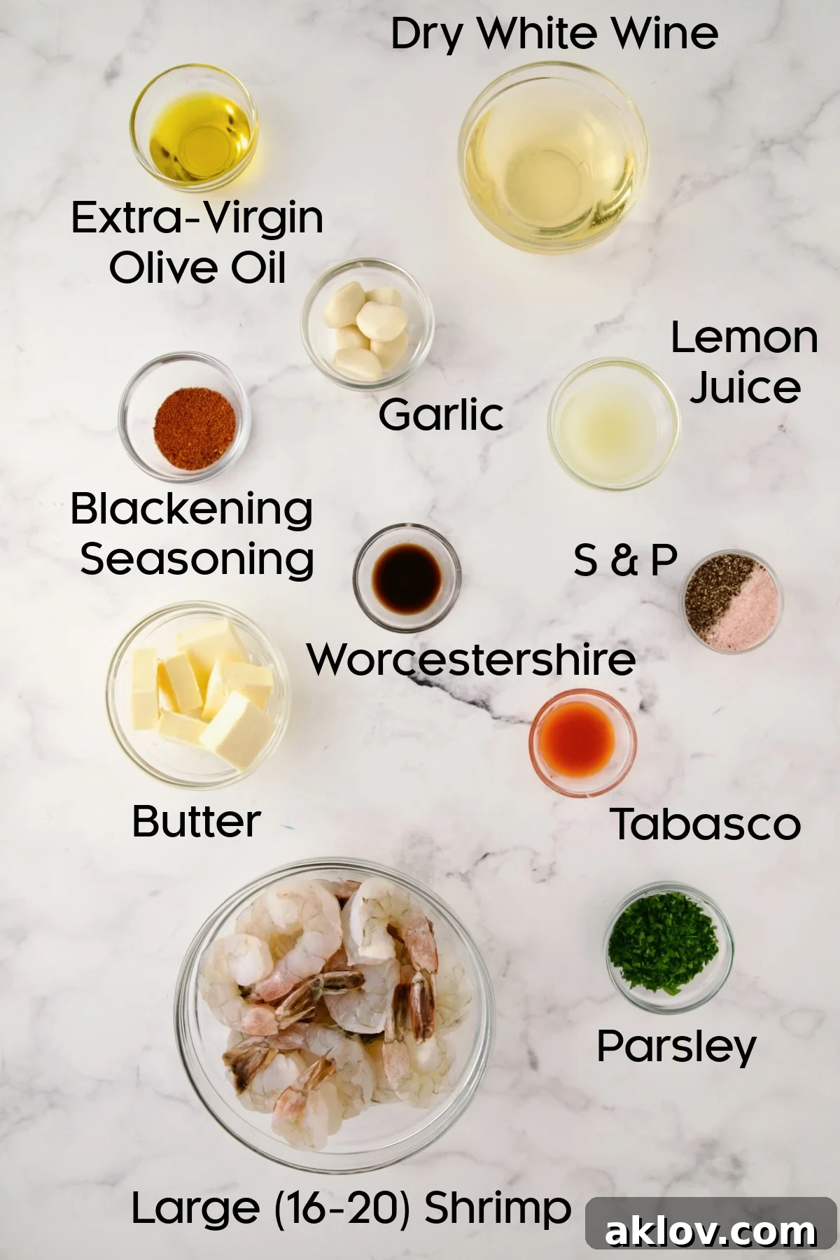 Ingredients for Cajun Butter Shrimp in glass bowls.
