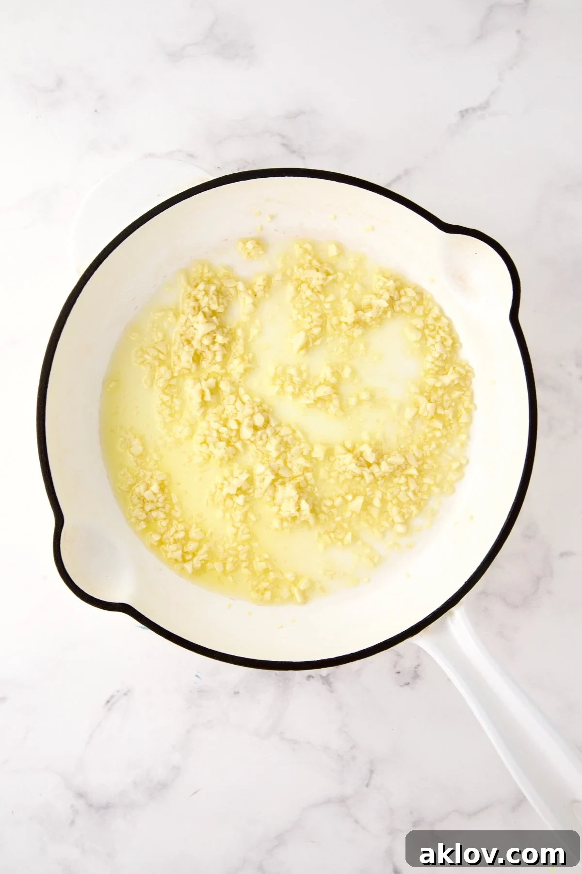 Softened garlic in olive oil in skillet.