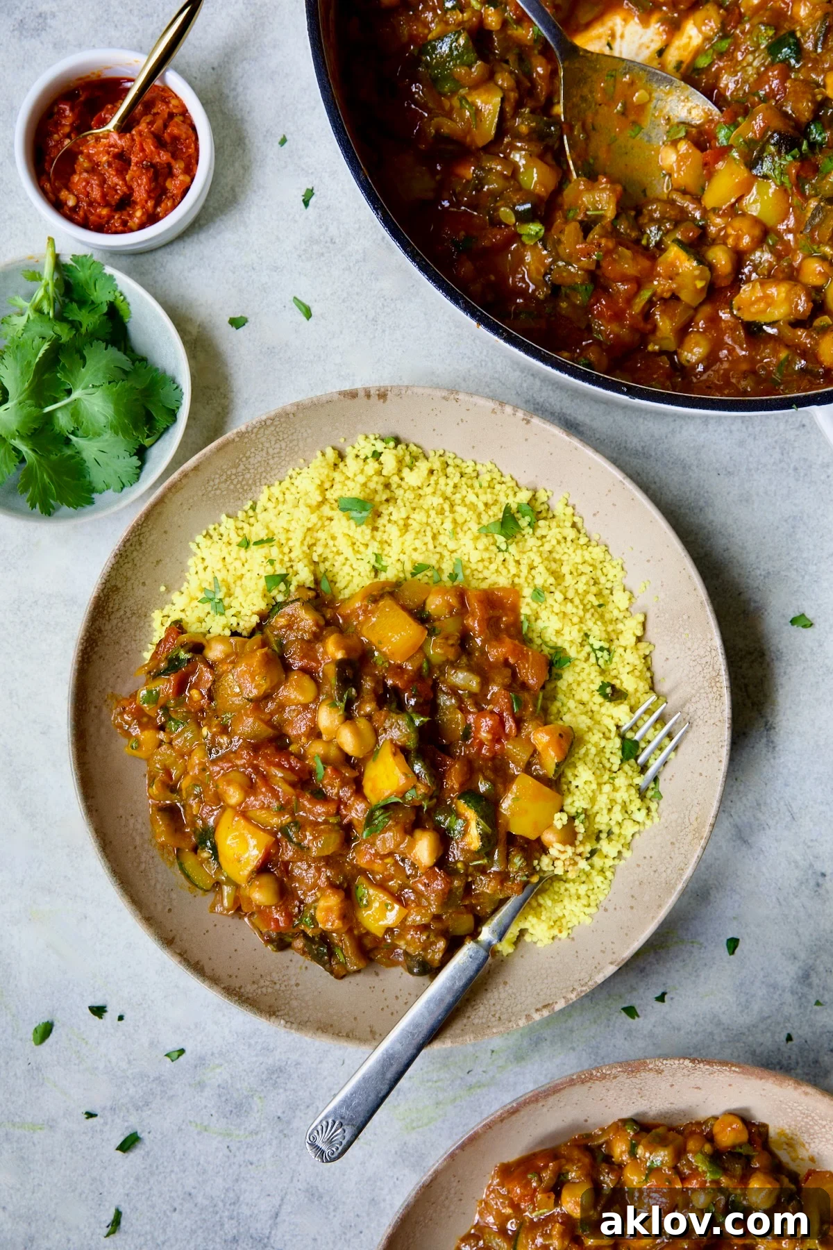 Serving of stew with couscous